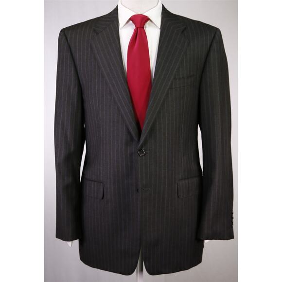 Hickey Freeman Brown Sky Blue Pinstripes Wool Cashmere 2-Btn Suit Madison 42R - Picture 2 of 9